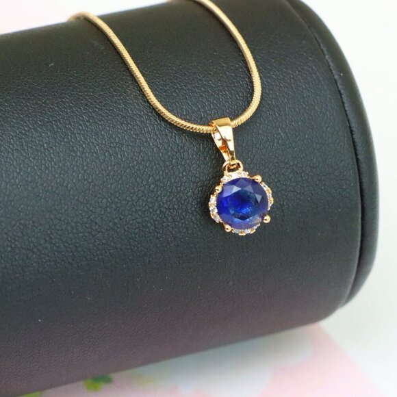 "Elegant Round Blue Gemstone Pendant in Rose Gold, XPPT1324 - Picture 4 of 13
